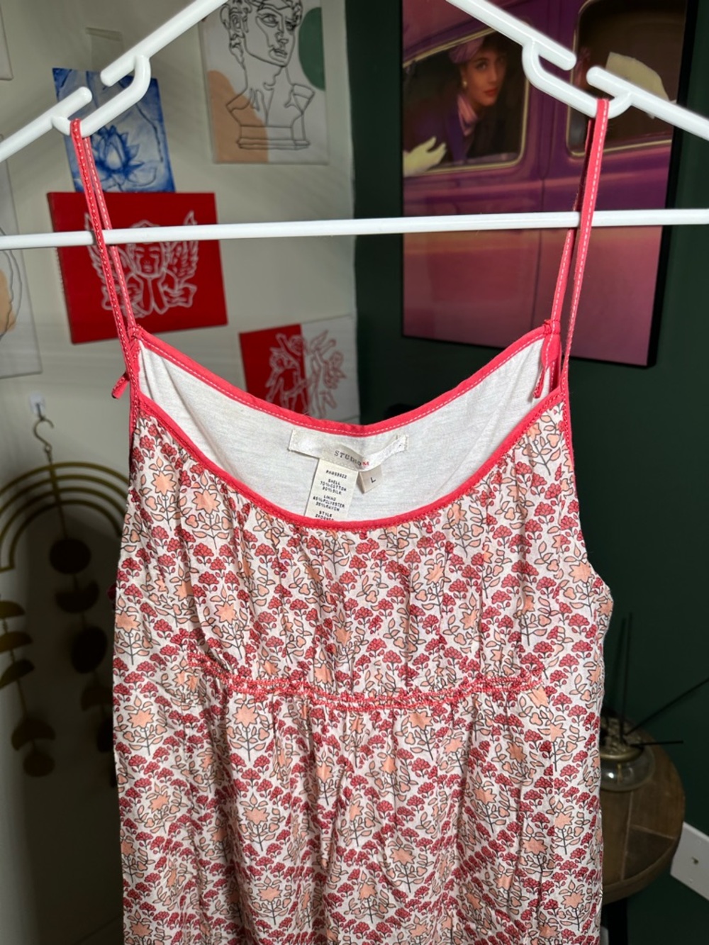 Studio M White Patterned Dress with Red Trim